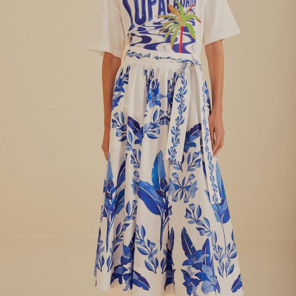 Off-White Blue Yard Organic Cotton Midi Skirt